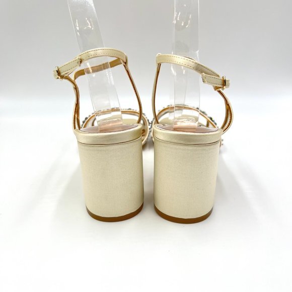 Badgley Mischka Size 8.5 Blaine Ivory Satin Jeweled Dress Sandals Heels Shoes - Picture 6 of 14